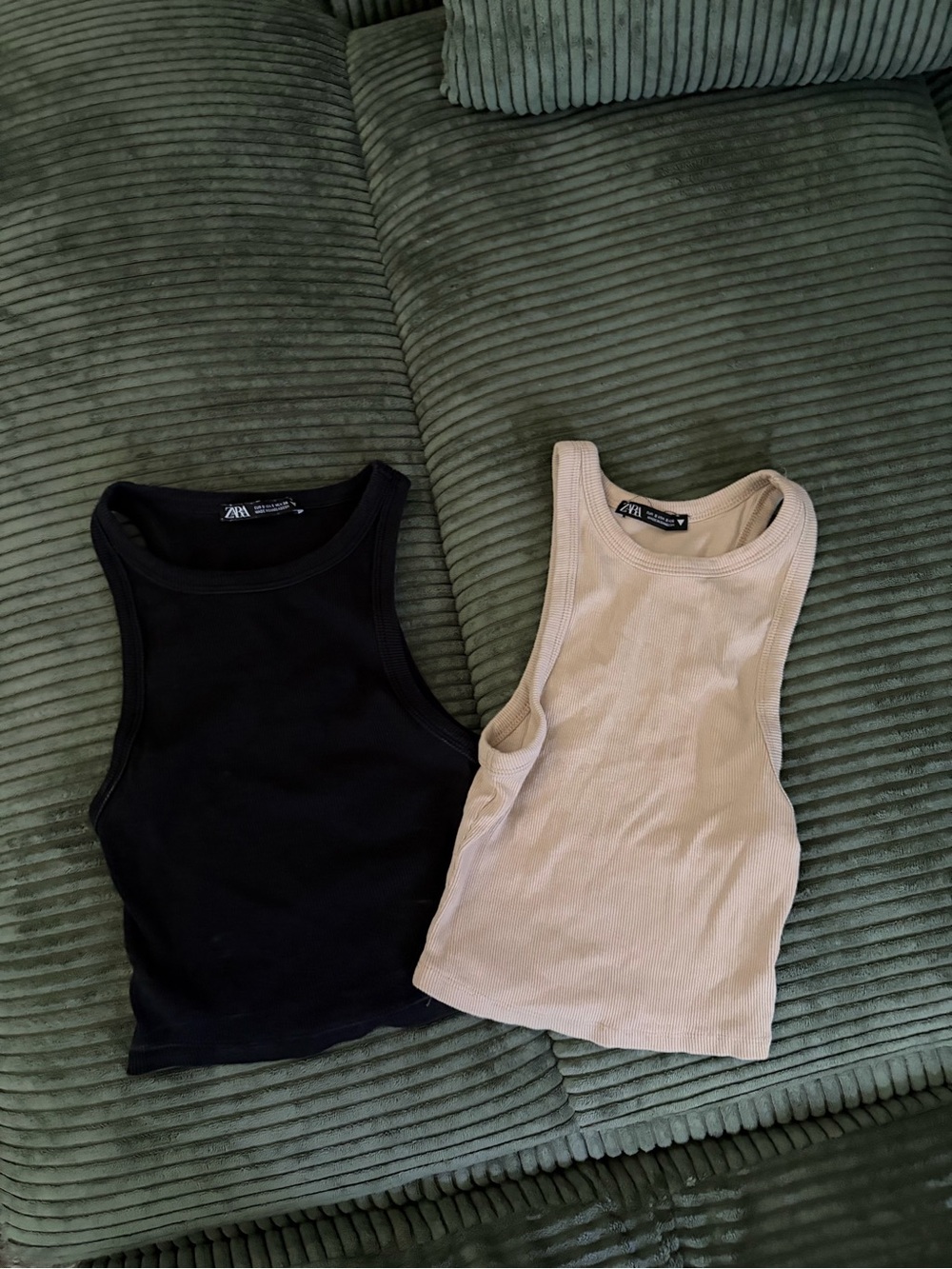 Zara Black and Beige Ribbed Tank Tops - Pair